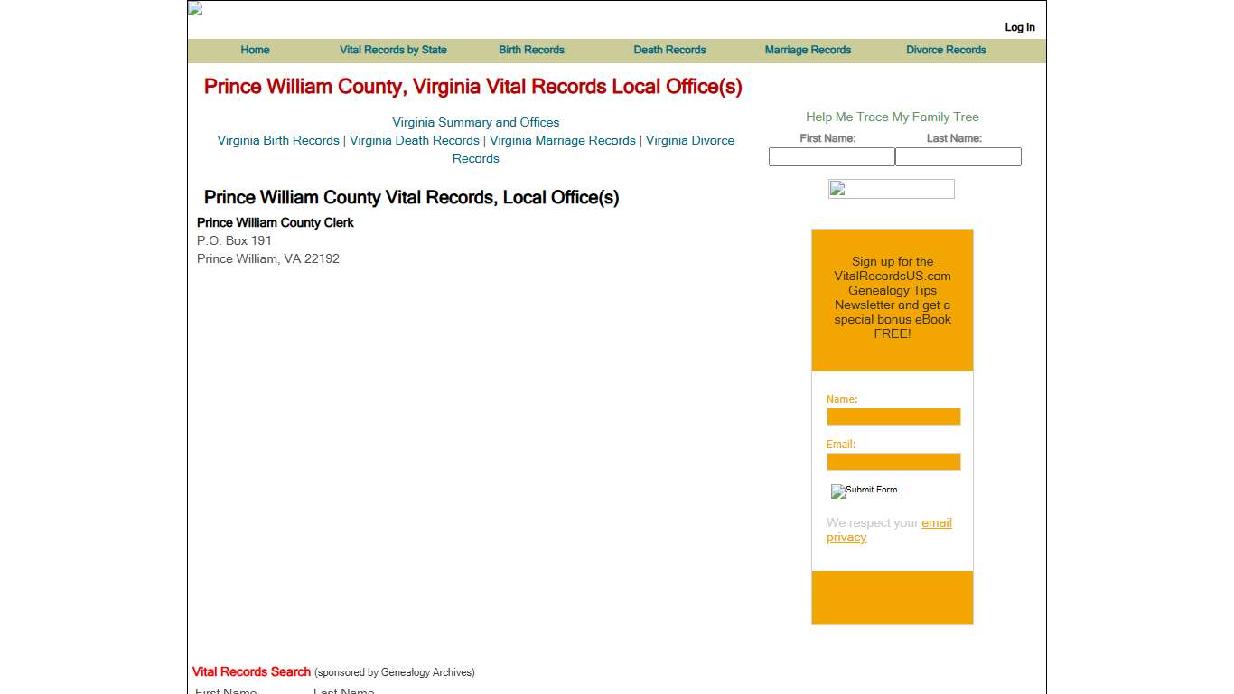 Prince William County, Virginia Vital Records Local Office(s) - Vital Records US