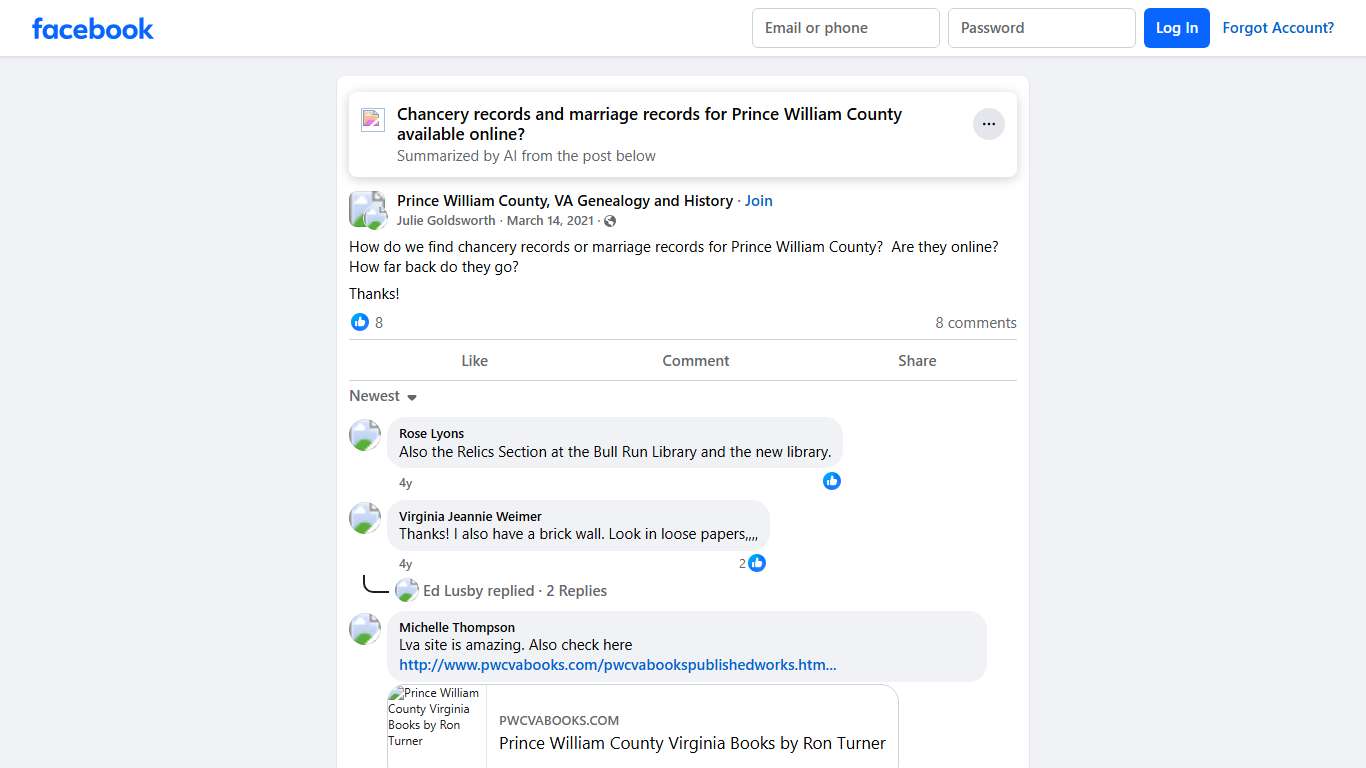Prince William County, VA Genealogy and History | How do we find chancery records or marriage records for Prince William County | Facebook