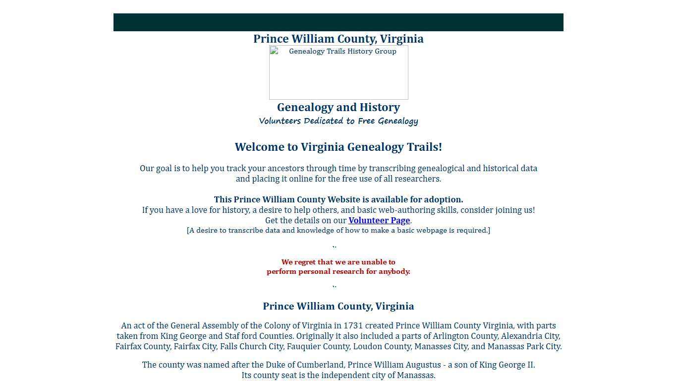 Family researching in Prince William County, Virginia