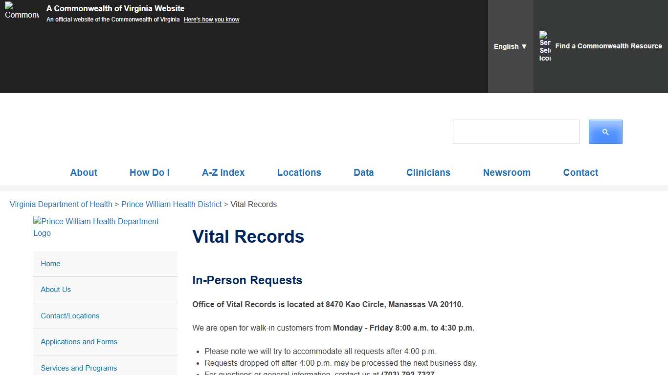 Vital Records - Prince William Health District